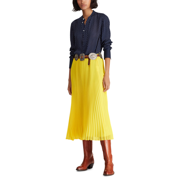 Lemon Rind Pleated Georgette Midi Skirt Polo Ralph Lauren 4