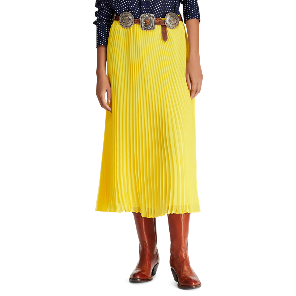 Lemon Rind Pleated Georgette Midi Skirt Polo Ralph Lauren 5