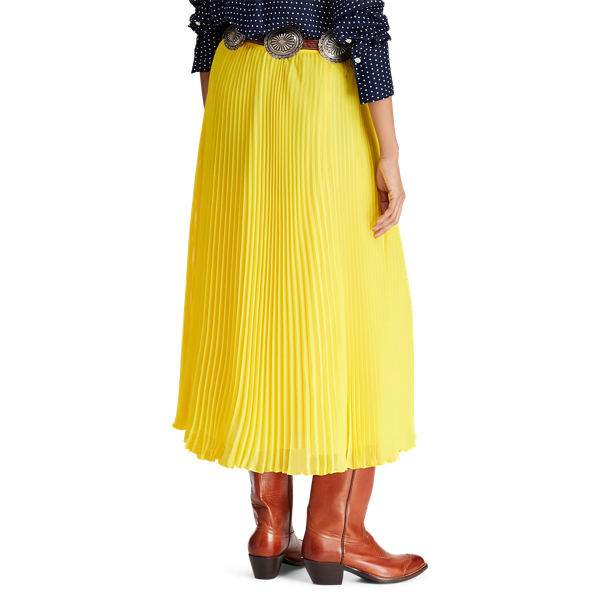 Lemon Rind Pleated Georgette Midi Skirt Polo Ralph Lauren 6