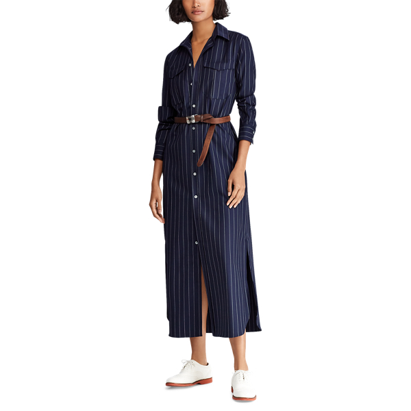 Navy/Cream Pinstripe Wool Shirtdress Polo Ralph Lauren 4