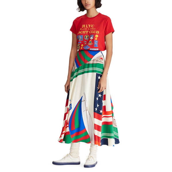 Flag Sailing Boat Print CP-93 Silk Skirt Polo Ralph Lauren 4