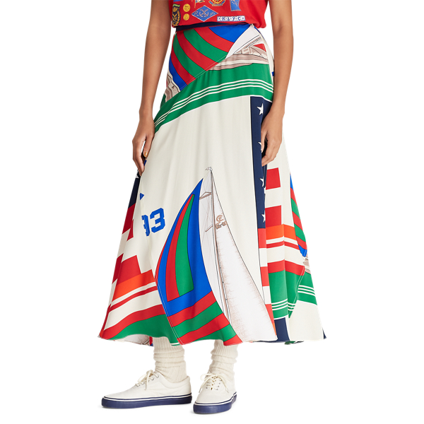 Flag Sailing Boat Print CP-93 Silk Skirt Polo Ralph Lauren 5