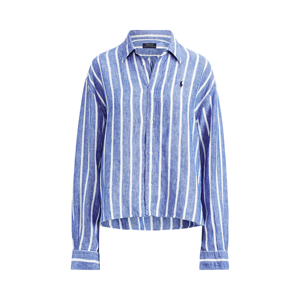 Chemise courte ray&eacute;e en lin