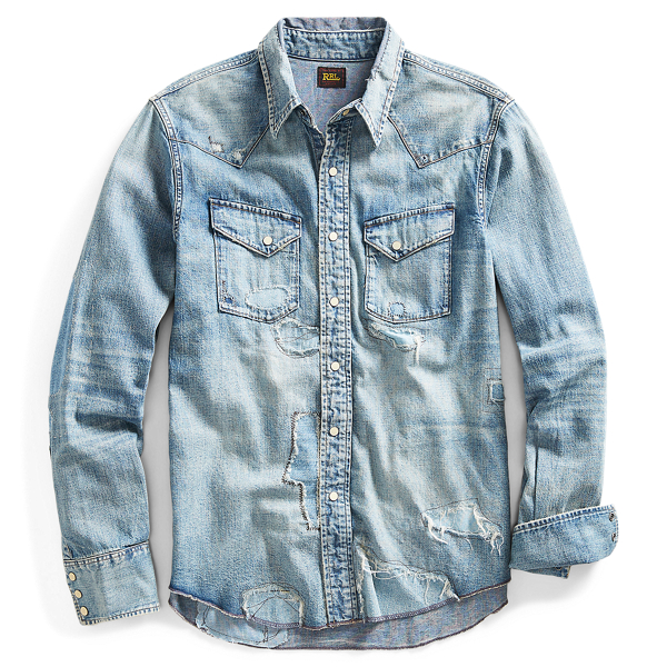 Distressed Denim Western Shirt