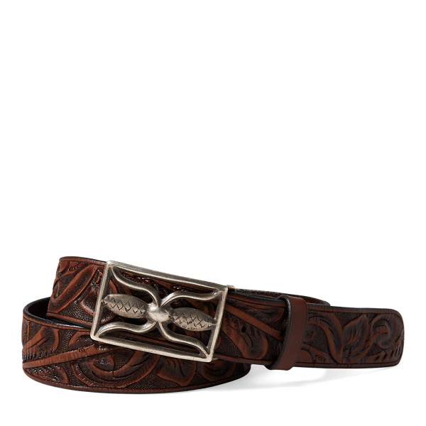 Tooled Leather Belt RRL em 1