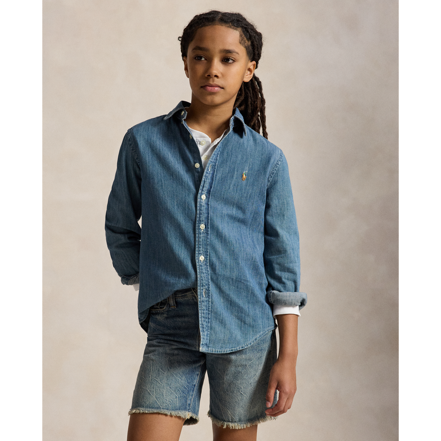 Детская рубашка Ralph Lauren Cotton Chambray, цвет: Тёмный синий — фото 4