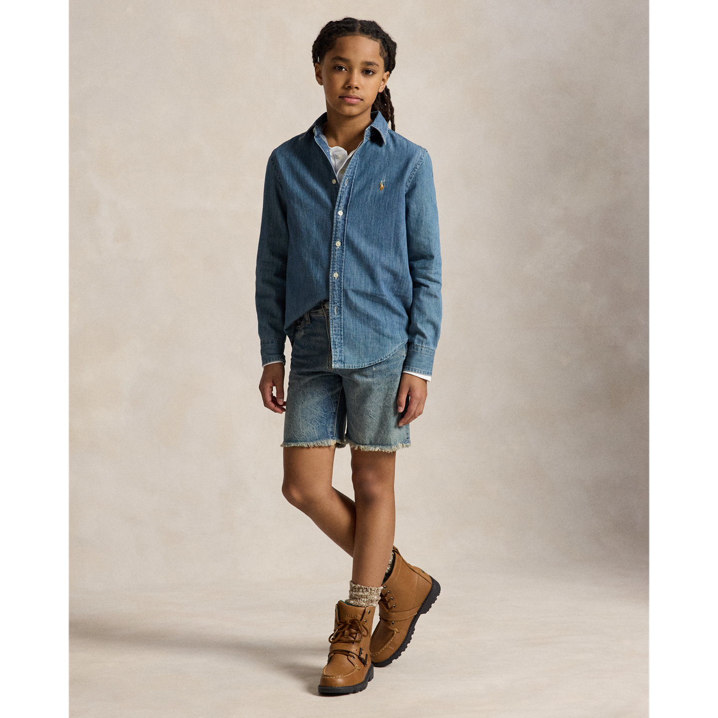 Детская рубашка Ralph Lauren Cotton Chambray, цвет: Тёмный синий — фото 2