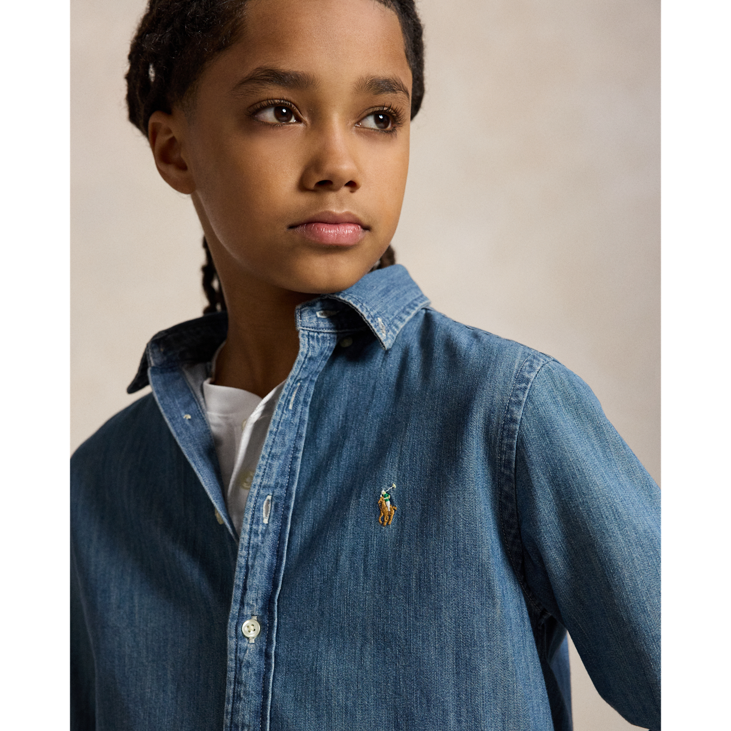 Детская рубашка Ralph Lauren Cotton Chambray, цвет: Тёмный синий — фото 3
