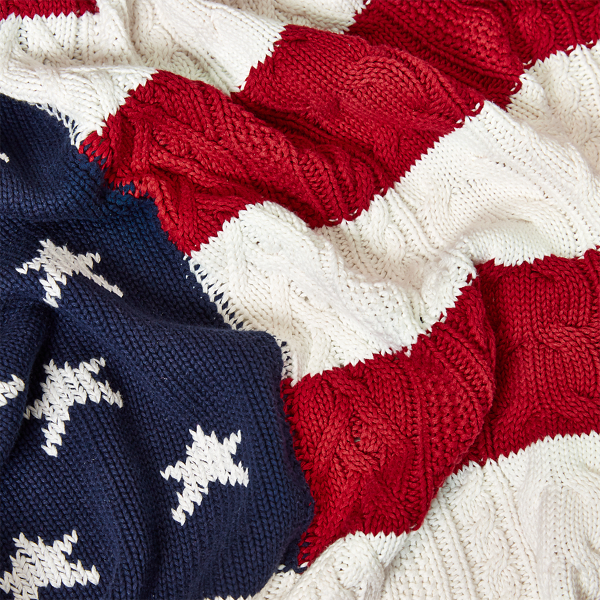 Red Multi Flag Cable-Knit Throw Blanket Polo Ralph Lauren Home 2