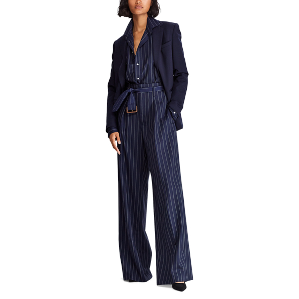 Navy/Cream Pinstripe Belted Wool Pant Polo Ralph Lauren 4