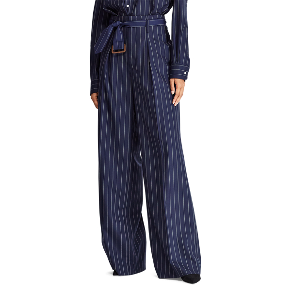 Navy/Cream Pinstripe Belted Wool Pant Polo Ralph Lauren 5