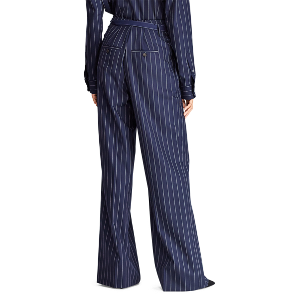 Navy/Cream Pinstripe Belted Wool Pant Polo Ralph Lauren 6