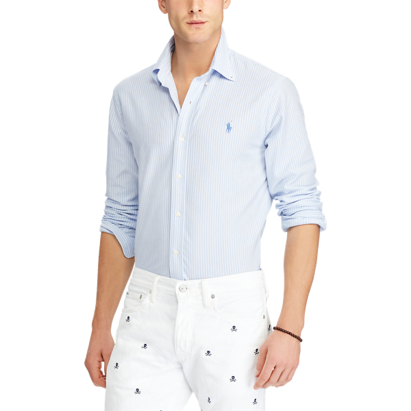 Dress Shirt Blue/White Standard Fit Knit Oxford Shirt Polo Ralph Lauren 5