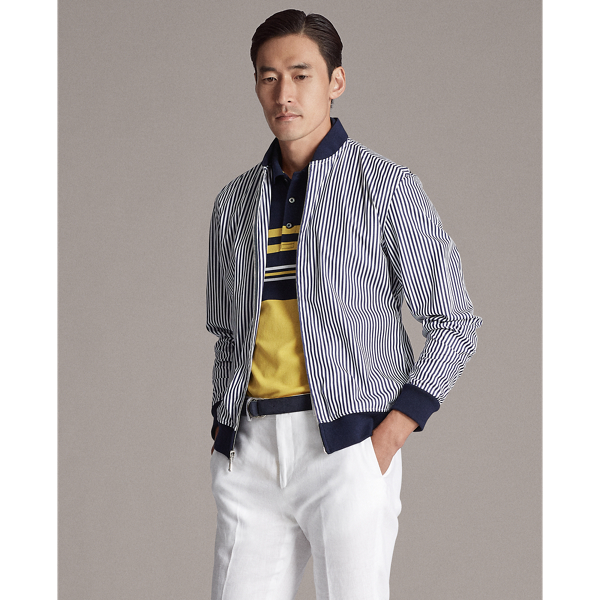 Navy And White Striped Cotton Twill Jacket Purple Label 4