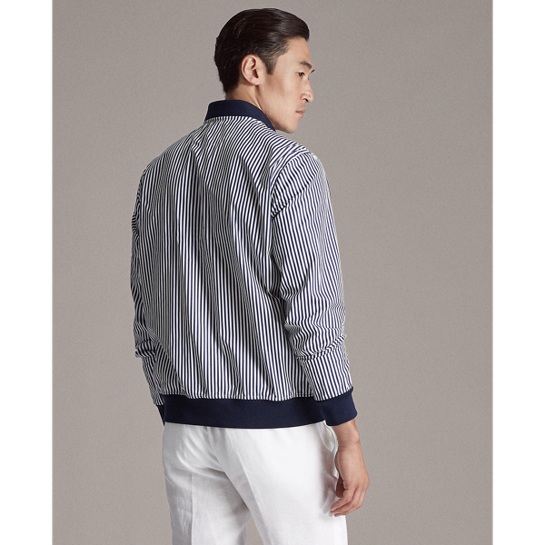 Navy And White Striped Cotton Twill Jacket Purple Label 5