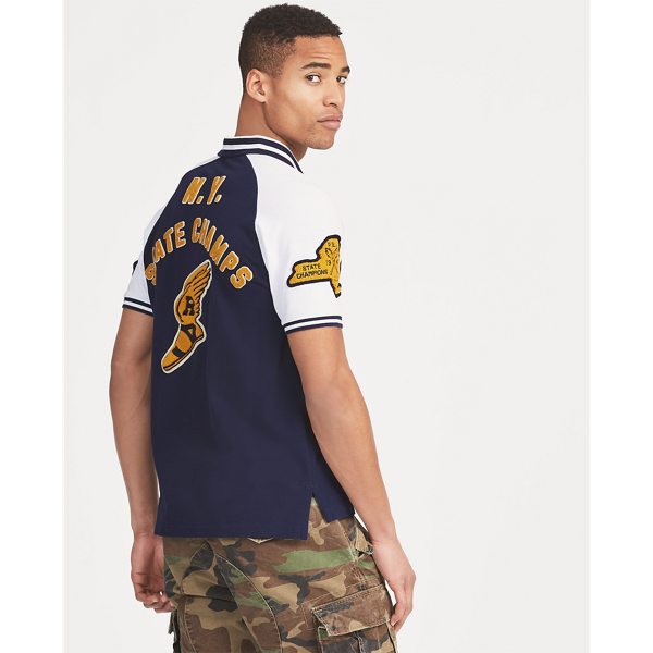 Cruise Navy/White Custom Slim Fit Mesh Polo Polo Ralph Lauren 7