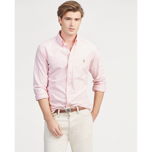 Pink/White Slim Fit Striped Oxford Shirt Polo Ralph Lauren 1