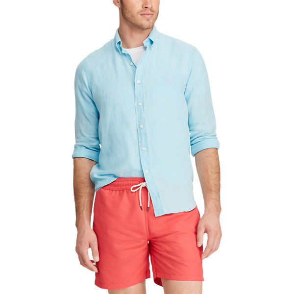 Turquoise Nova Slim Fit Linen Shirt Polo Ralph Lauren 4