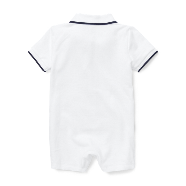 White Cotton Mesh Polo Shortall Baby Boy 2
