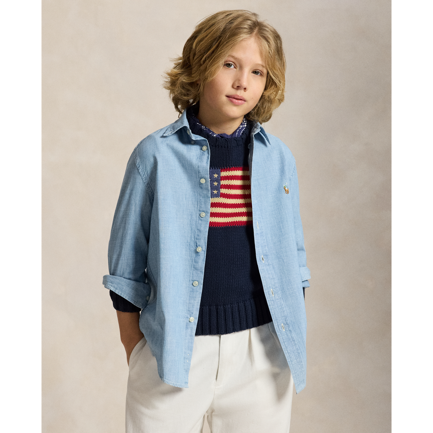 Детская рубашка Ralph Lauren Cotton Chambray, цвет: Светлый синий — фото 3