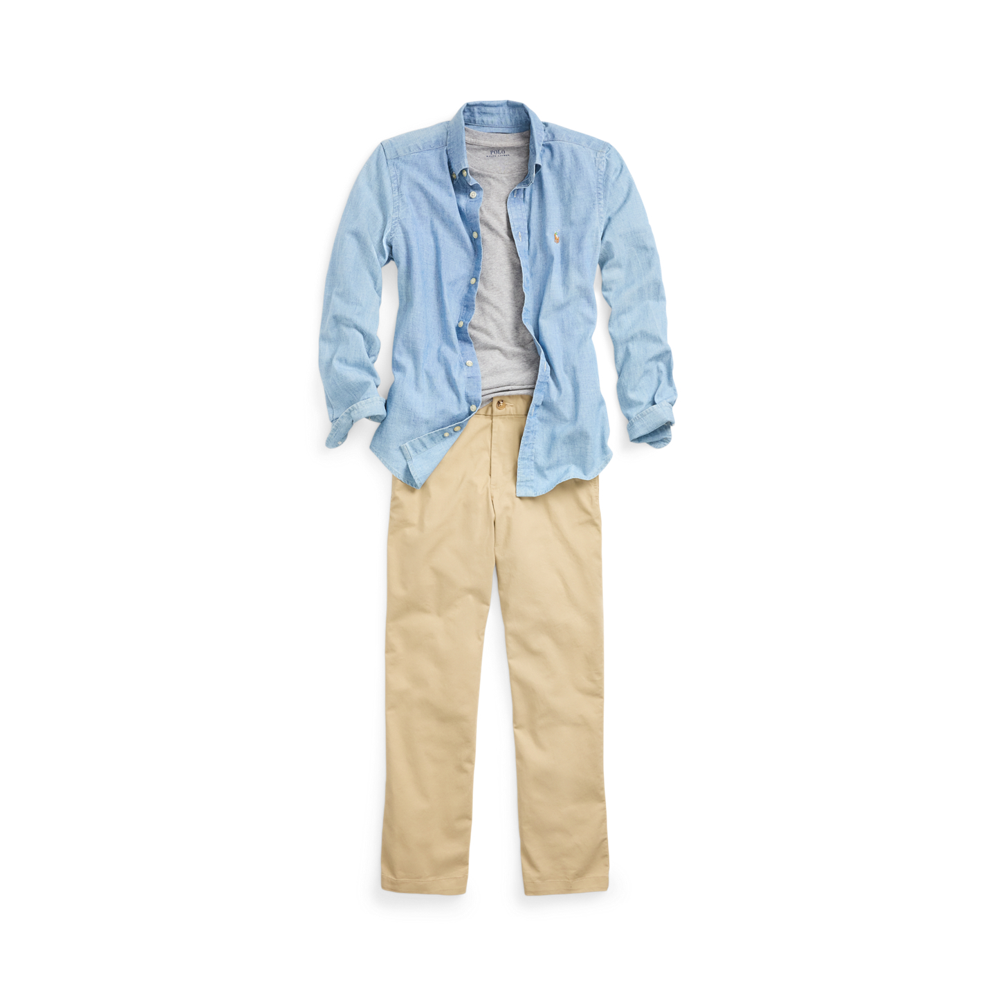 Детская рубашка Ralph Lauren Cotton Chambray, цвет: Светлый синий — фото 4