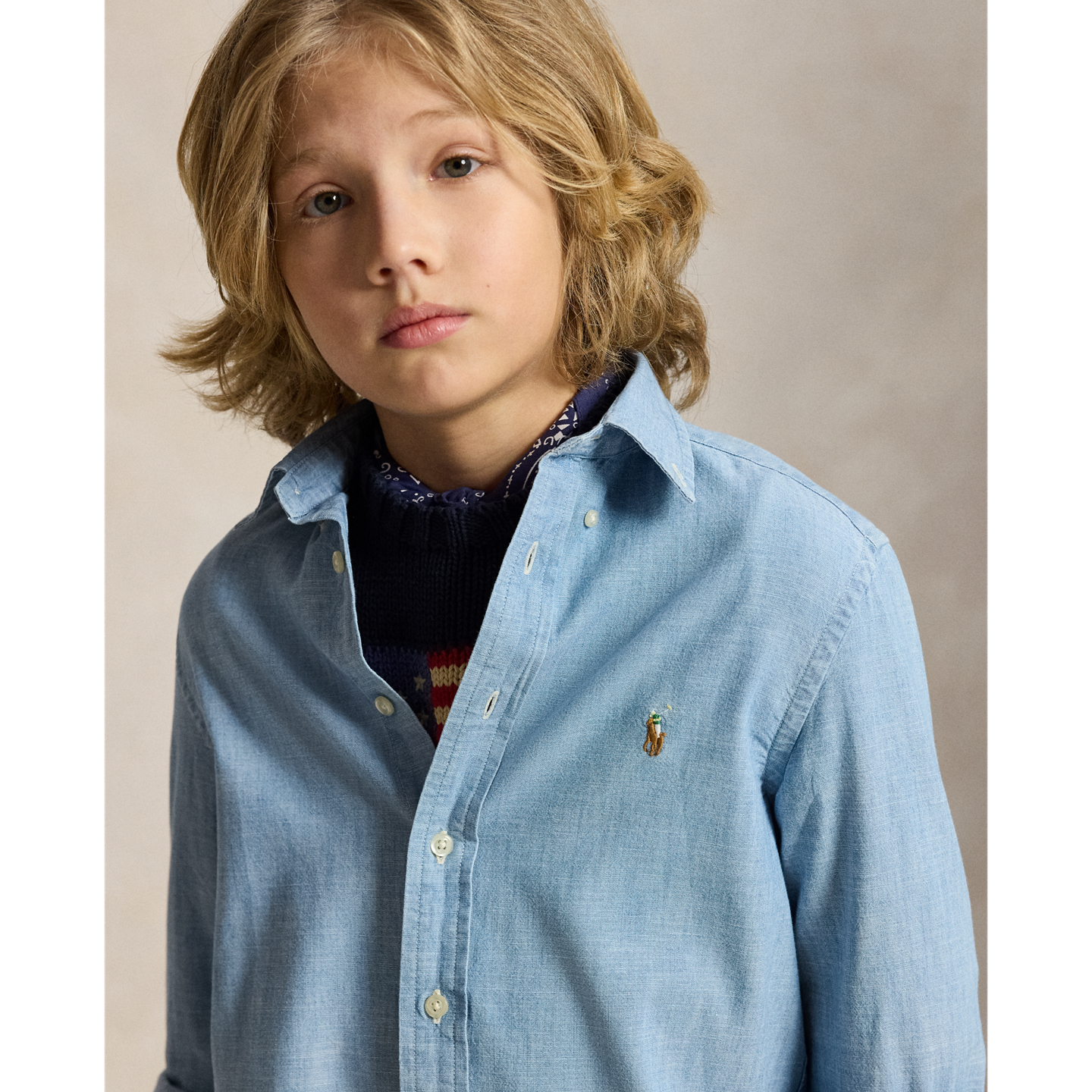 Детская рубашка Ralph Lauren Cotton Chambray, цвет: Светлый синий — фото 2