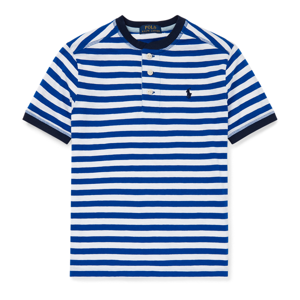 Striped Cotton Jersey Henley Boys 6-14 Years em 1