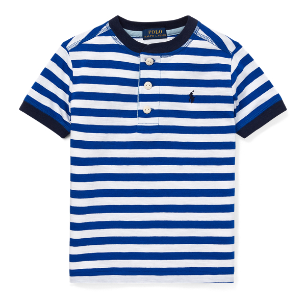 Striped Cotton Jersey Henley Boys 1.5-6 Years em 1