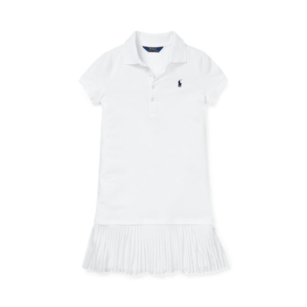 White Pleated Mesh Polo Dress Girls 7-16 1