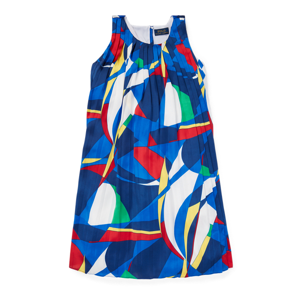 Sailboat Pleated Satin Dress for Girls Ralph Lauren MA