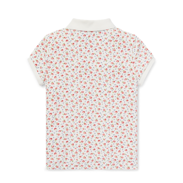 White/Red Multi Floral Stretch Mesh Polo Shirt Girls 2-6x 2