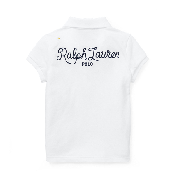 White Patchwork Stretch Pique Polo Girls 2-6x 2