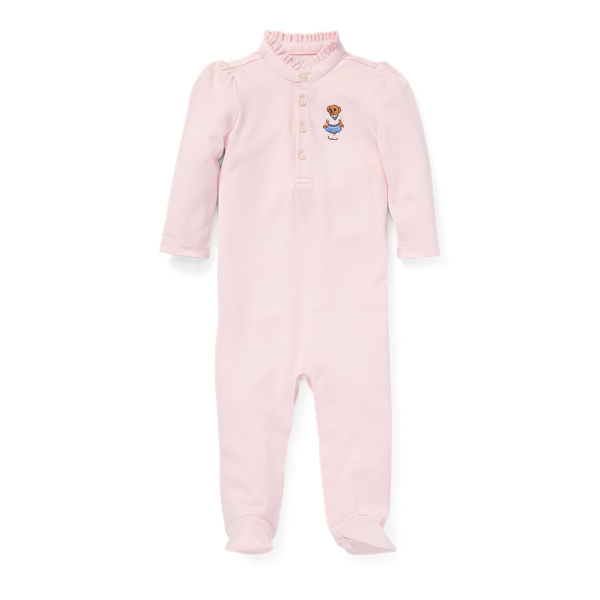 Bear Cotton Pique Coverall Baby Girl 1