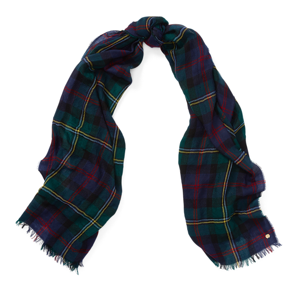 Navy & Red Plaid Blanket buy Scarf with Tassels