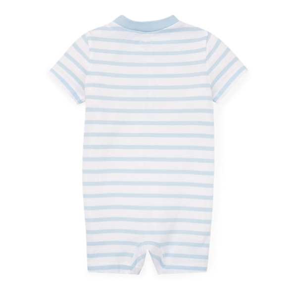 White/Blue Striped Cotton Jersey Shortall Baby Boy 2