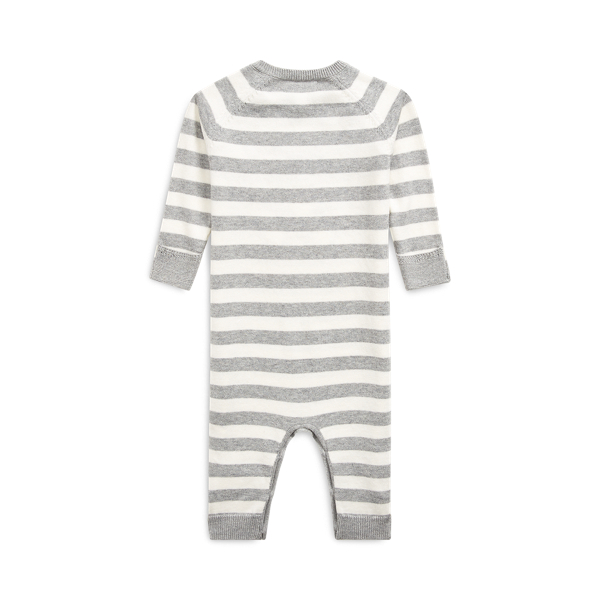 Grey/Cream Bear Striped Cotton Coverall Baby 2