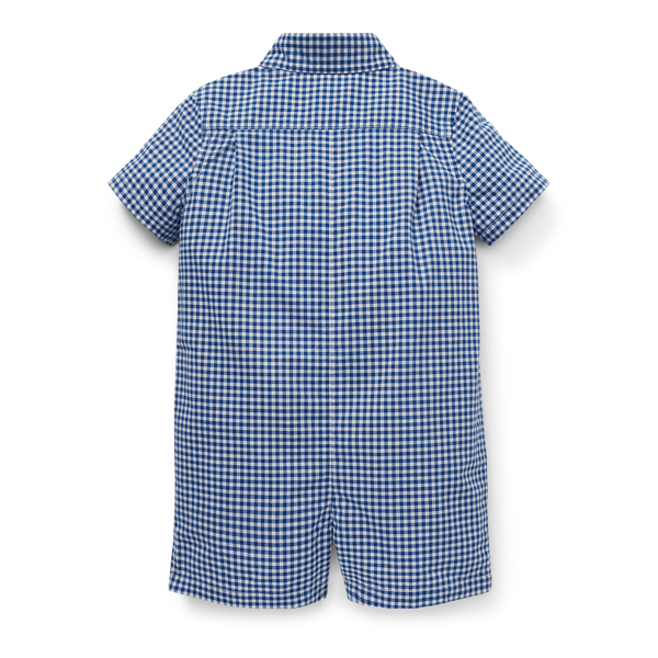 Blue Multi Bear Gingham Cotton Shortall Baby Boy 2