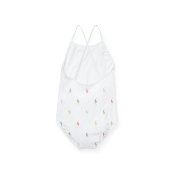 White Polo Pony One-Piece Swimsuit Girls 7-16 2
