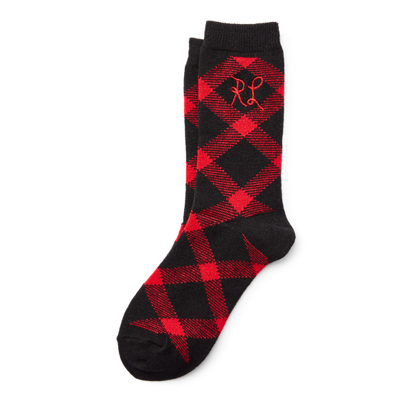 Black/Red RL Buffalo Check Boot Socks Polo Ralph Lauren 1