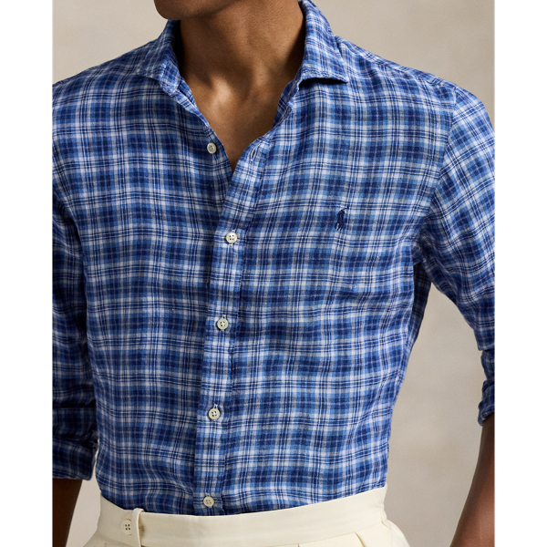 Slim Fit Plaid Linen Shirt