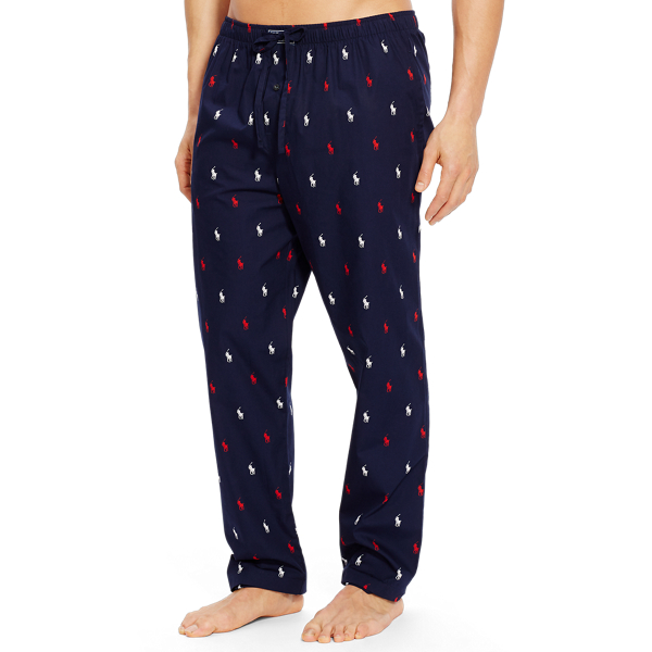 Navy W/Red & White Piping Woven Cotton Pajama Pant Polo Ralph Lauren 1