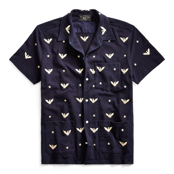 Embroidered Indigo Mesh Shirt RRL 1