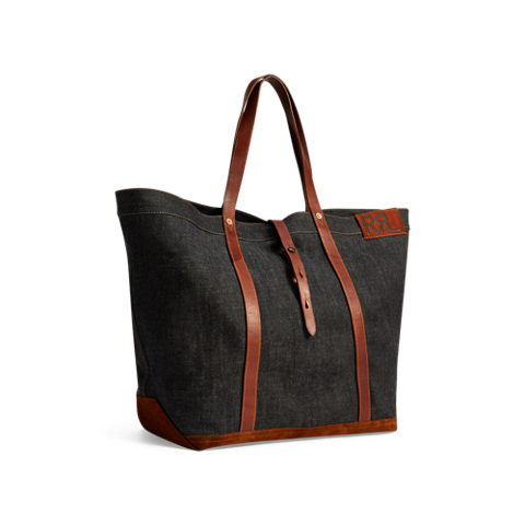 Мужская сумка Ralph Lauren Leather-Trim Indigo Denim Tote, цвет: Индиго