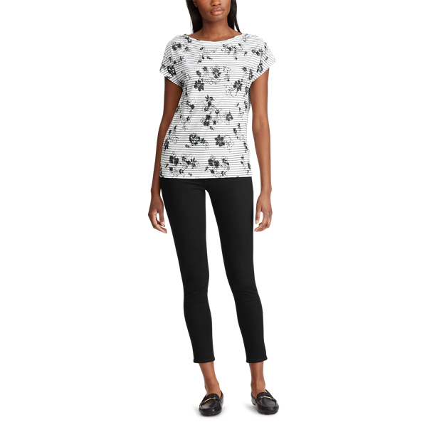 Polo Black/Silk White Print Jersey Boatneck Top Lauren 3