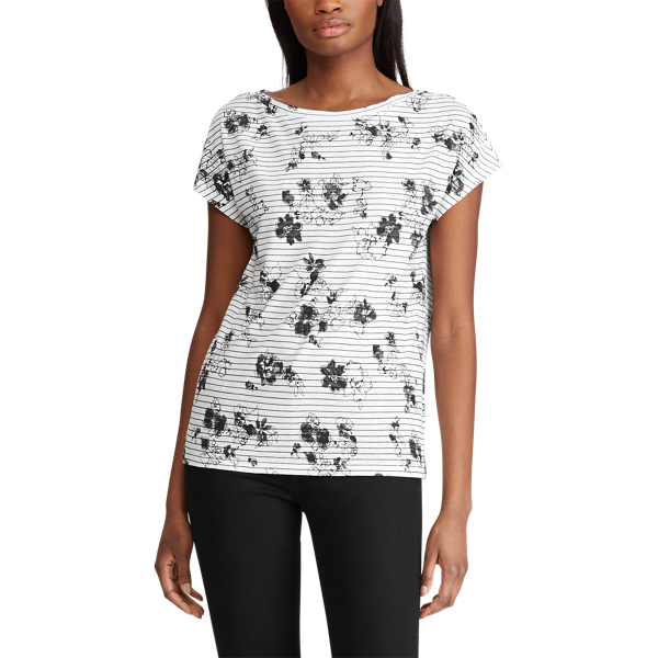 Polo Black/Silk White Print Jersey Boatneck Top Lauren 4