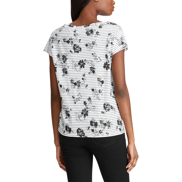 Polo Black/Silk White Print Jersey Boatneck Top Lauren 5