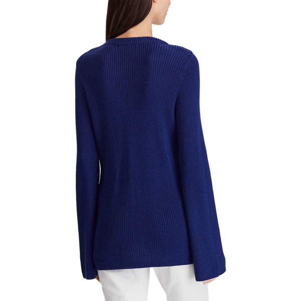 Rich Sapphire Lace-Up Cotton-Blend Sweater Lauren 5