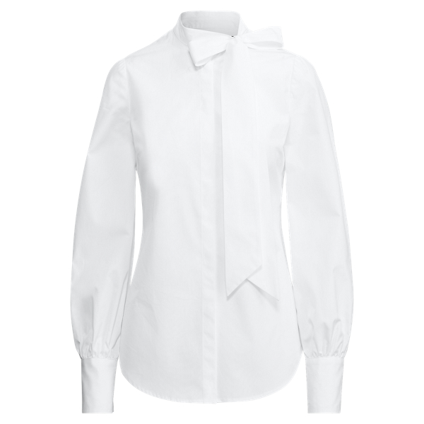 ラルフ・ローレン Lauren Ralph Lauren Cotton-Blend Tie-Neck Blouse レディース シャツ トップス Wh POLO RALPH LAUREN（ポロ ラルフ ローレン）の「Polo Ralph