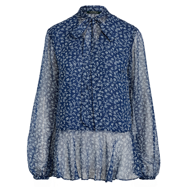 Print Tie-Neck Georgette Top Lauren 1
