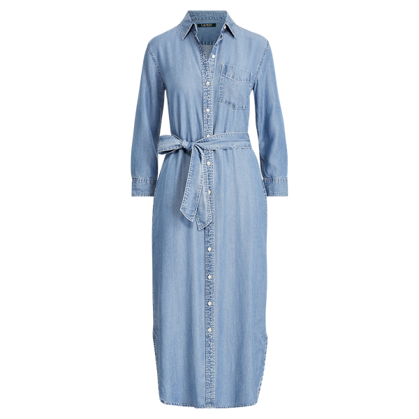 Belted Denim Midi Dress Lauren Denim Dress Denim Shirtdress For